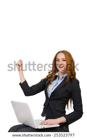 Businesswoman with laptop isolated on white