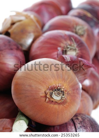 Bunch of lilac onion isolated on white