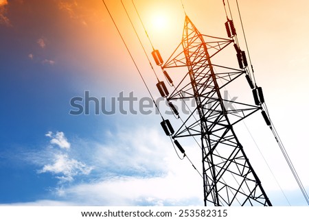 High voltage post or High voltage tower Royalty-Free Stock Photo #253582315
