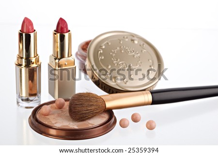 still life with cosmetics on the white background