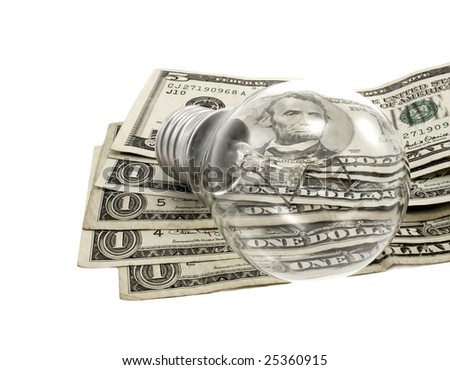 Light bulb with money isolated