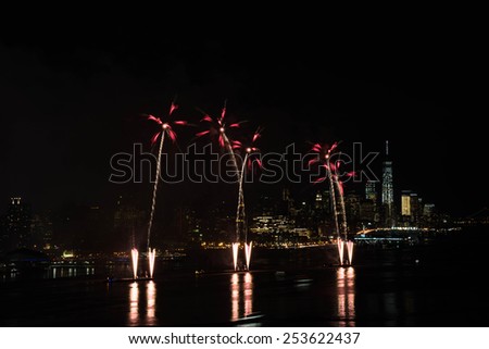 New York, February 17, 2015 - Fireworks over Hudson River in celebration of Chinese New Year.