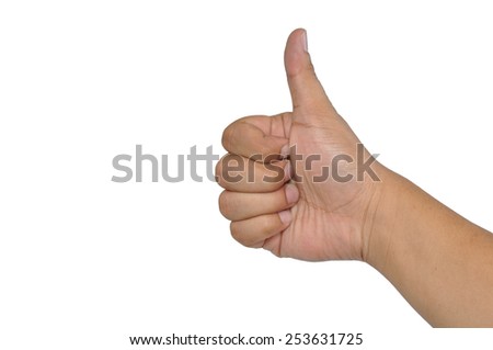 man hand showing thumb up isolated white background
