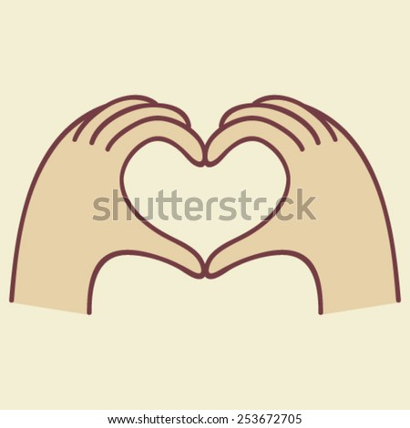 hand drawn linear vector illustration of hands with heart