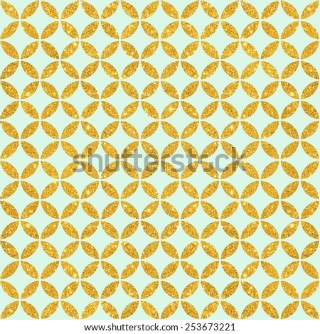 Digital Paper for Scrapbook Mint & Gold Glitter Quatrefoil Pattern seamless Texture Background