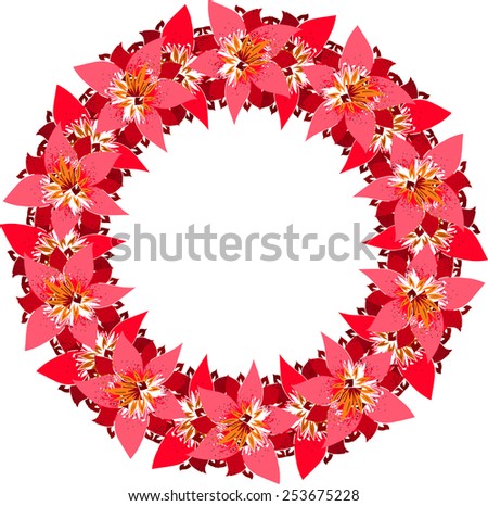 Elegant floral red lily wreath, element for design. 