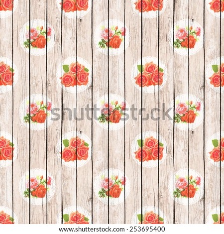 Digital Paper for Scrapbook Light Red Brown Wood and Flowers Texture Background