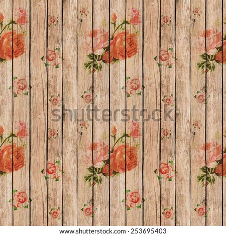Digital Paper for Scrapbook Light Red Brown Wood and Flowers Texture Background