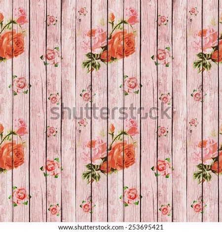 Digital Paper for Scrapbook Light Pink Wood and Flowers Texture Background