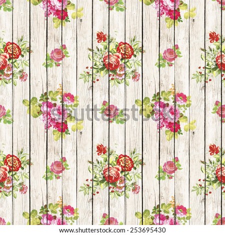 Digital Paper for Scrapbook Light Gray Wood and Flowers Texture Background