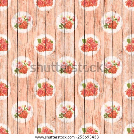 Digital Paper for Scrapbook Light Red Wood and Flowers Texture Background