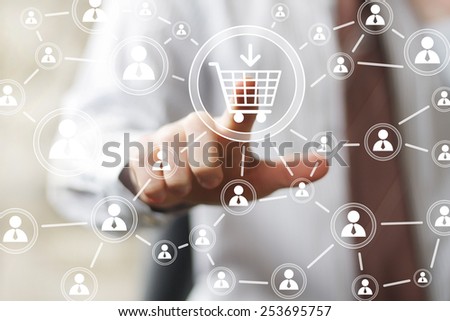 Hand press on Shopping Cart icon sign