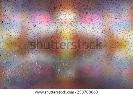 Drops of water on glass and abstract Background with bokeh,defocused light