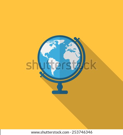 Illustration flat icon of globe with long shadow style - vector