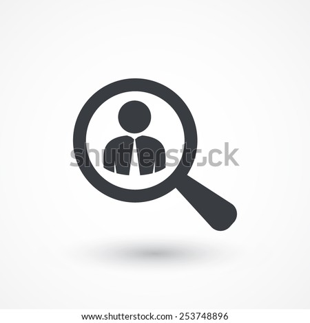 Looking For An Employee. Looking For Talent. Search for businessman. Flat icon design. Looking for work. Business needs. HR with magnifier looking for worker. Need business talent. Find person Royalty-Free Stock Photo #253748896