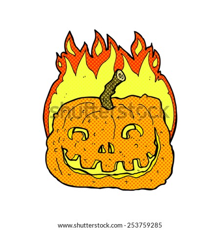 retro comic book style cartoon burning pumpkin