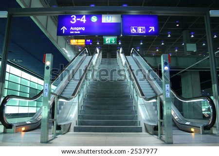 wide view of escalators