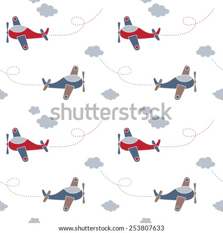 Seamless baby pattern. Many small colored planes on white background