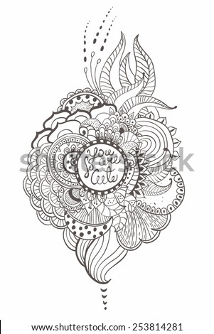 Stylish floral background, hand drawn flowers, vector illustration