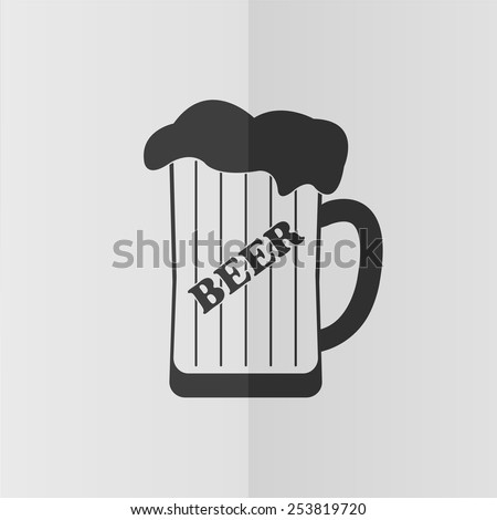 Mug of beer vector icon. Effect of folded paper. Flat design