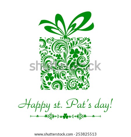 St. Patrick's greeting card. Gift box with ribbon. Vector Illustration