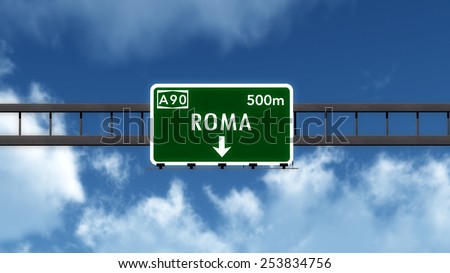 Roma Italy Highway Road Sign 3D Illustration