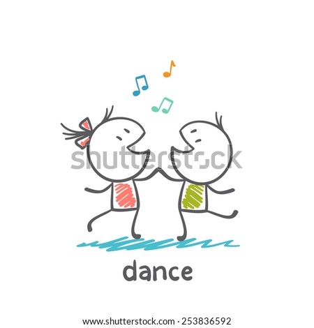 boy and girl dancing to music illustrator