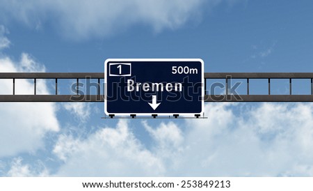 Bremen Germany Highway Road Sign 3D Illustration