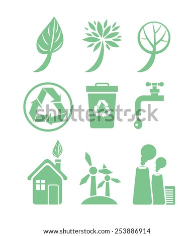 Green energy and ecology icon set in green color on white background. Raster version