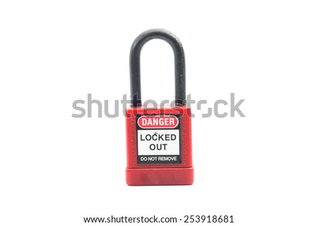 Lockout Padlock red color on isolated background Royalty-Free Stock Photo #253918681