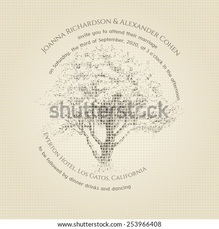 Invitation card with tree. Wedding invitation. Mosaic background