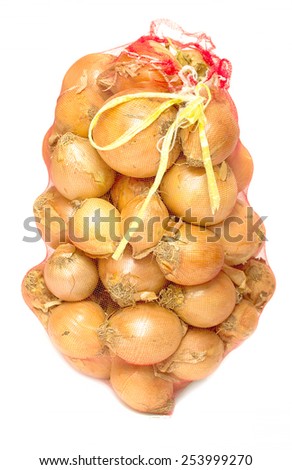 Stack of onion on white background