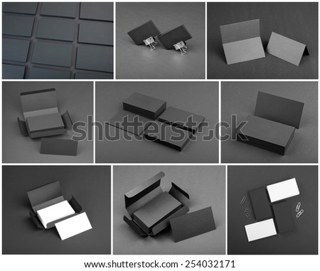 identity design, corporate templates, company style, set of business cards on a black background