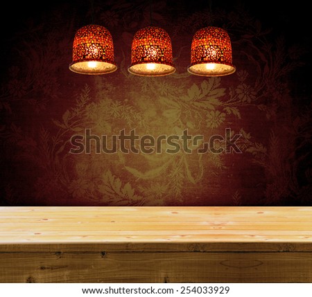 Vintage background with floral pattern  and ceiling lamp