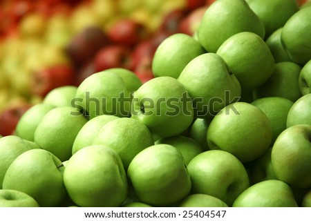 green apples on market show window