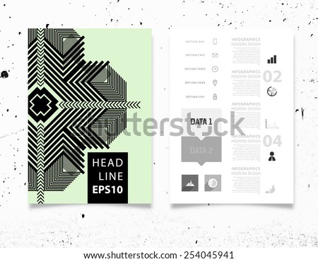Infographic Vector Illustration with Abstract Geometric Pattern Background. Concrete Texture. Business Template for Flyer, Banner, Placard, Poster, Brochure Design. Graphic Black Ornament and Elements