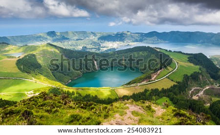 Beautiful lake of Sete Cidades, Azores, Portugal Europe  Royalty-Free Stock Photo #254083921