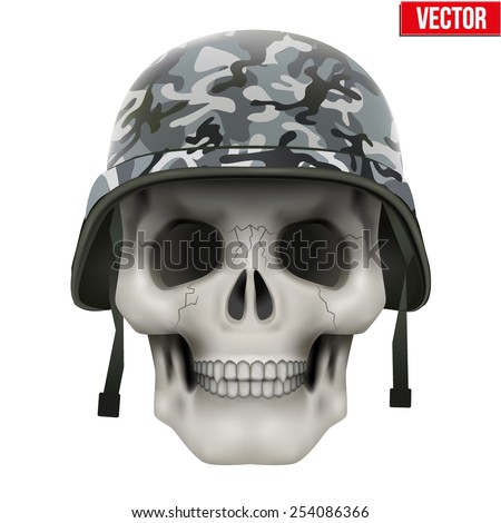 Human skull with Military helmet. Vector Illustration on isolated white background