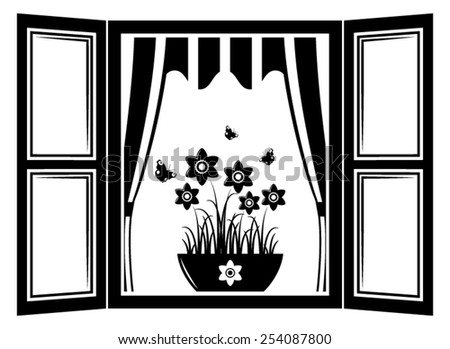 vector daffodils in the window isolated on white background