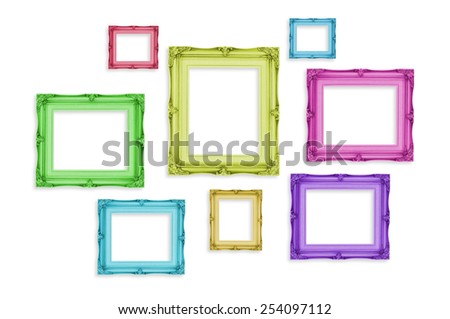 Vintage colorful photo frames isolated on white background,Template mock up for adding your picture
