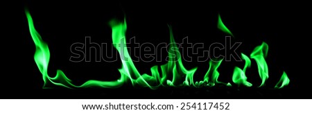 Green fire flames abstract on black background