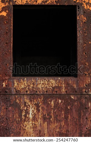 Rust metal from the old train wall and window background