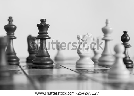 Chess photographed on a chessboard Royalty-Free Stock Photo #254269129