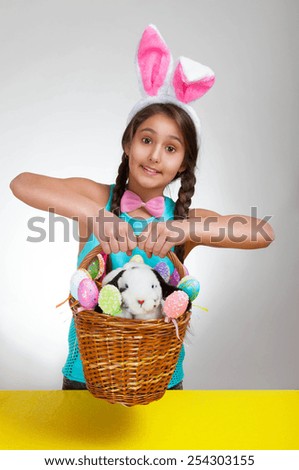 happy little girl with eggs. Easter photo  