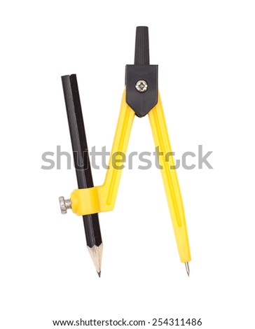 Yellow compass with pencil isolated on white background  Royalty-Free Stock Photo #254311486