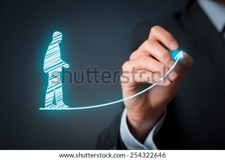 Personal development, personal and career growth, success, progress, motivation and potential concepts. Coach (human resources officer, supervisor) helps employee with his growth. Royalty-Free Stock Photo #254322646