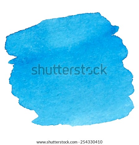 Blue watercolor texture hand drawn isolated stain on white background. Vector brush painted streaks abstract illustration. Art design element for card, banner, scrapbook, wallpaper, template, print.