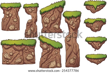 Grass and dirt platforms. Vector clip art illustration with simple gradients. Each element on a separate layer. 