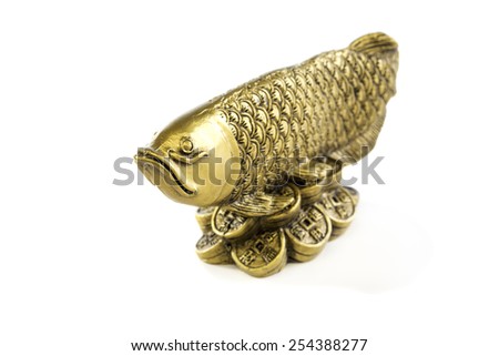 Gold fish-dragon on a white background.