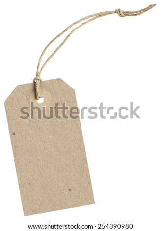 brown paper tag with string isolated on white background with clipping paths